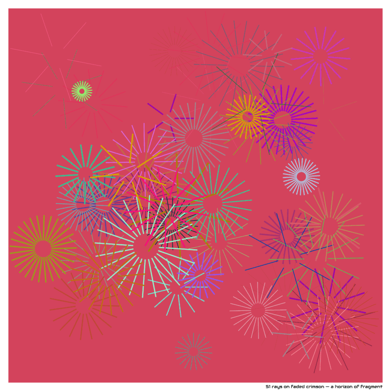 51 rays on faded crimson — a horizon of fragment