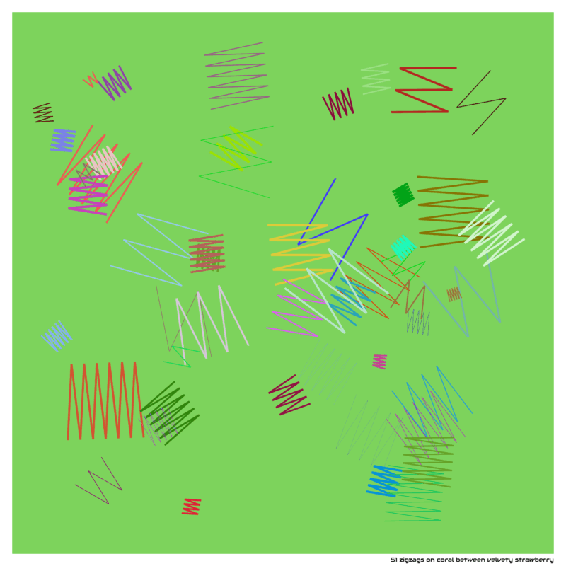 51 zigzags on coral between velvety strawberry