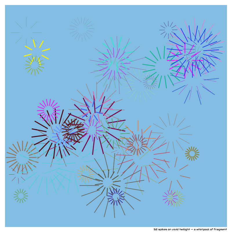 52 spikes on vivid twilight — a whirlpool of fragment