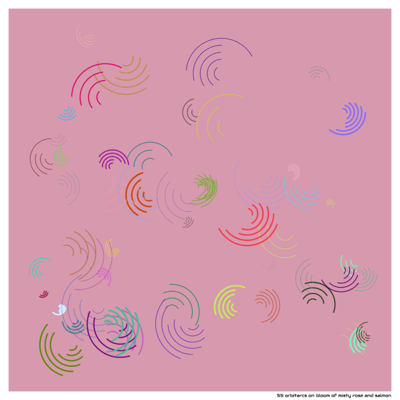 55 orbitarcs on bloom of misty rose and salmon