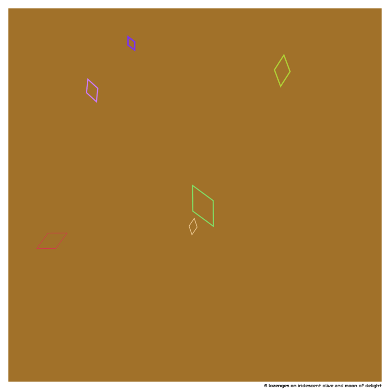 6 lozenges on iridescent olive and moon of delight