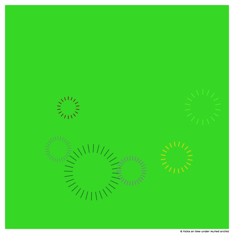 6 ticks on lime under muted orchid