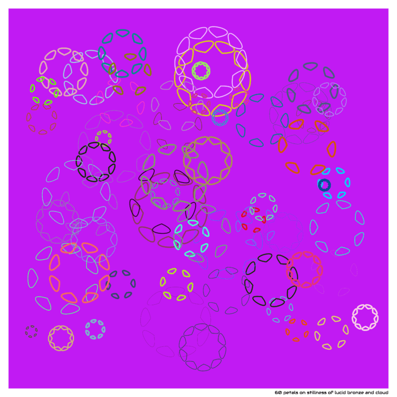 60 petals on stillness of lucid bronze and cloud