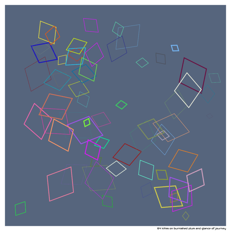 64 kites on burnished plum and glance of journey
