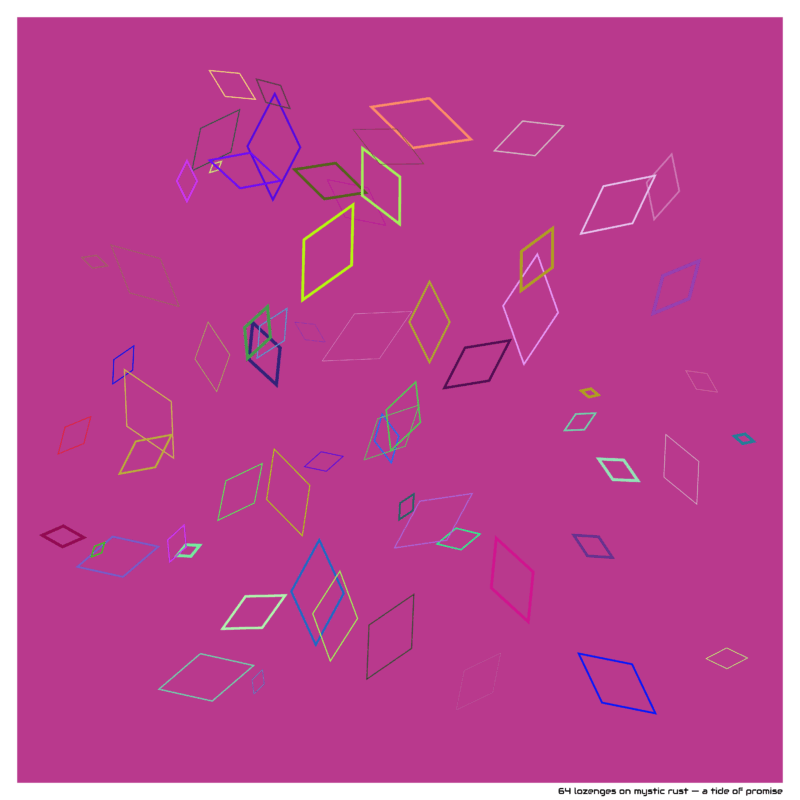 64 lozenges on mystic rust — a tide of promise