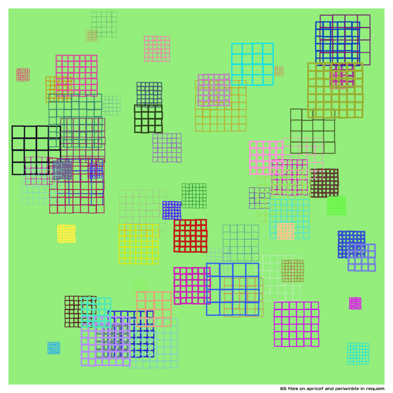 65 tiles on apricot and periwinkle in requiem