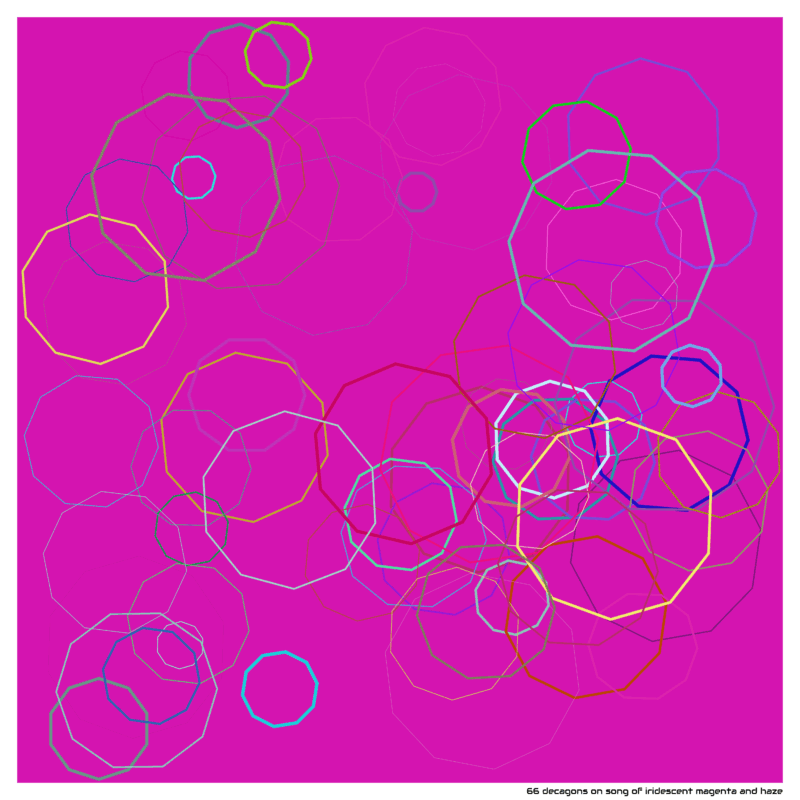 66 decagons on song of iridescent magenta and haze