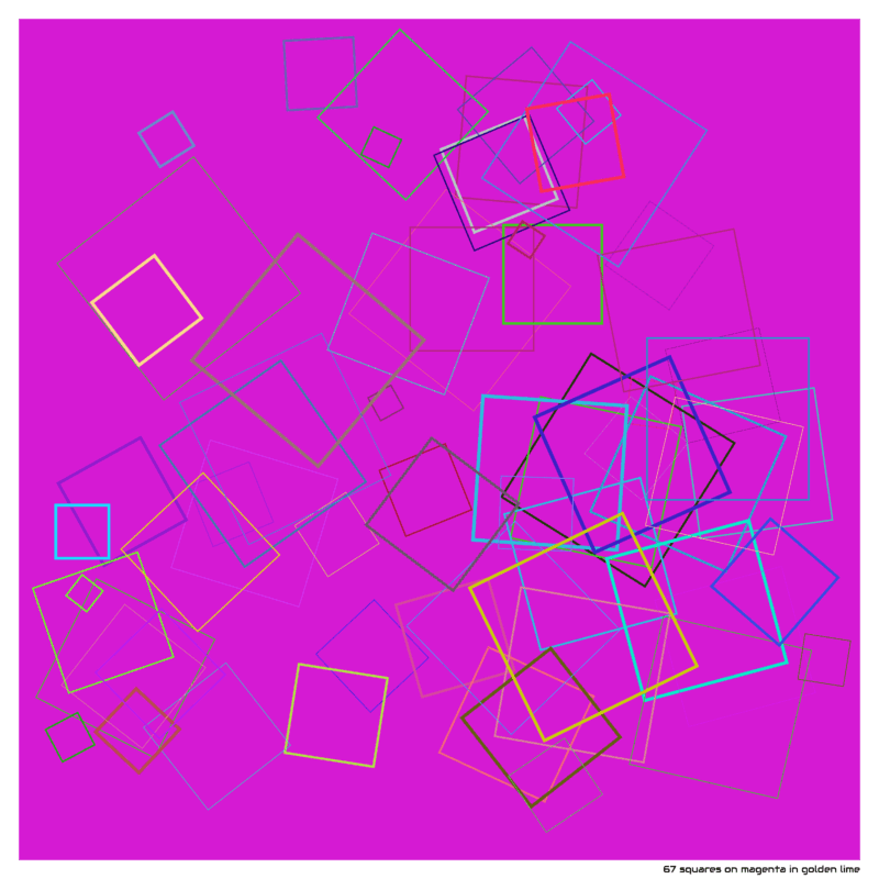 67 squares on magenta in golden lime
