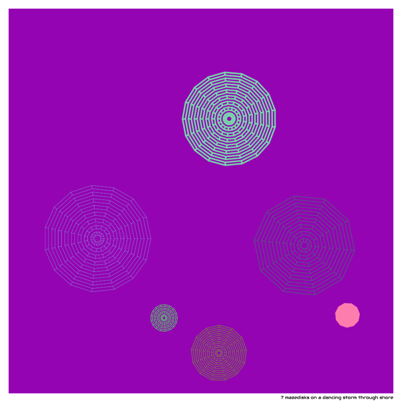 7 mazedisks on a dancing storm through shore