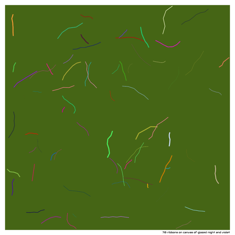 70 ribbons on canvas of glazed night and violet