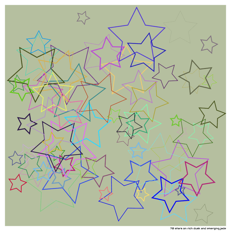 70 stars on rich dusk and emerging jade
