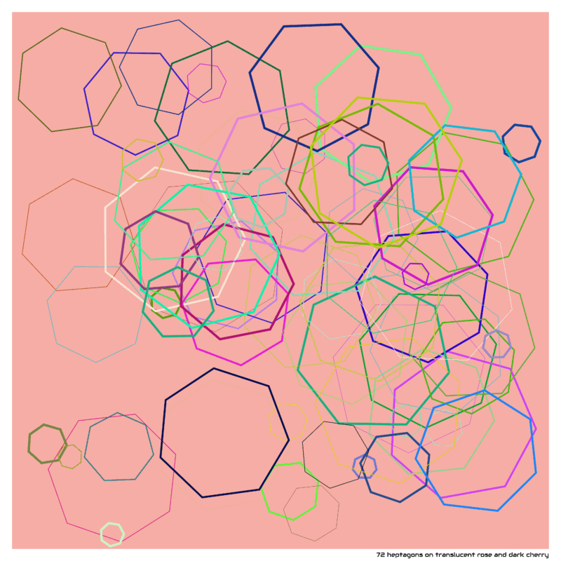72 heptagons on translucent rose and dark cherry