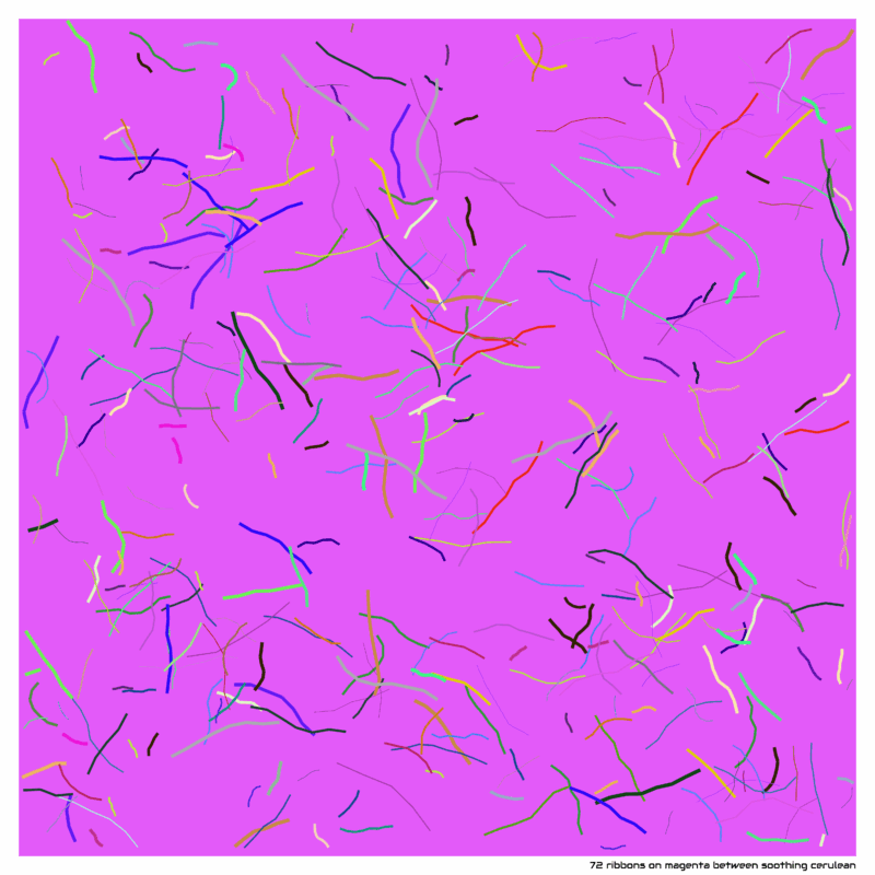 72 ribbons on magenta between soothing cerulean