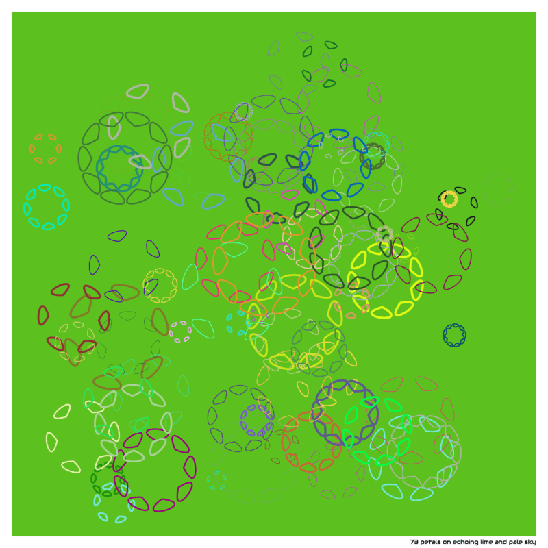 73 petals on echoing lime and pale sky