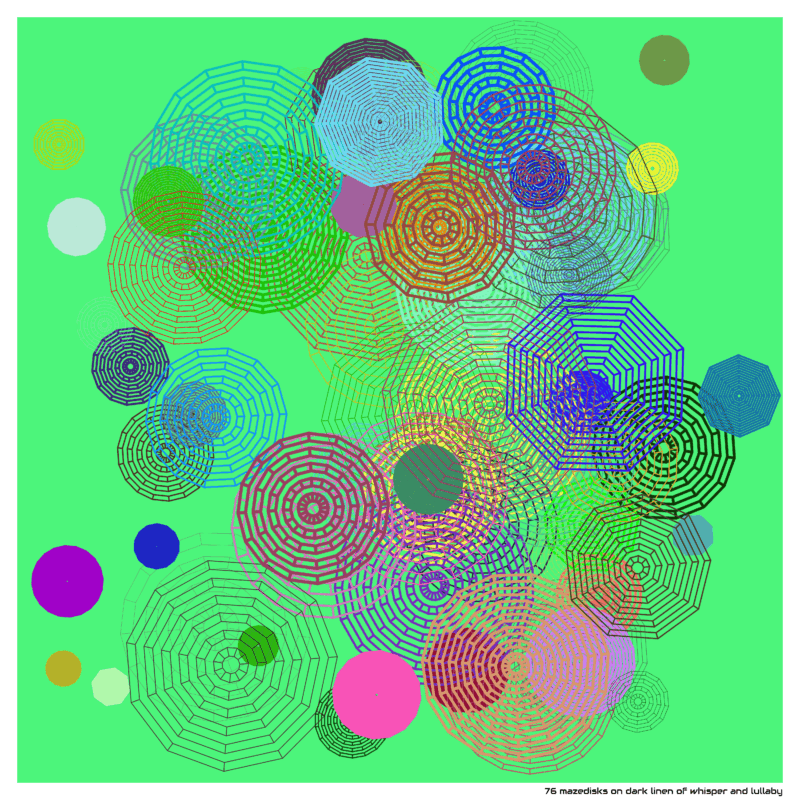 76 mazedisks on dark linen of whisper and lullaby