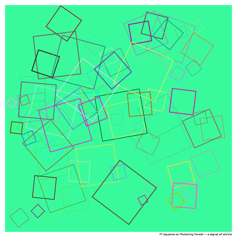 77 squares on flickering forest — a signal of shrine