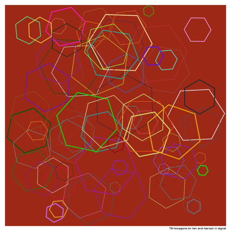 79 hexagons on tan and maroon in signal