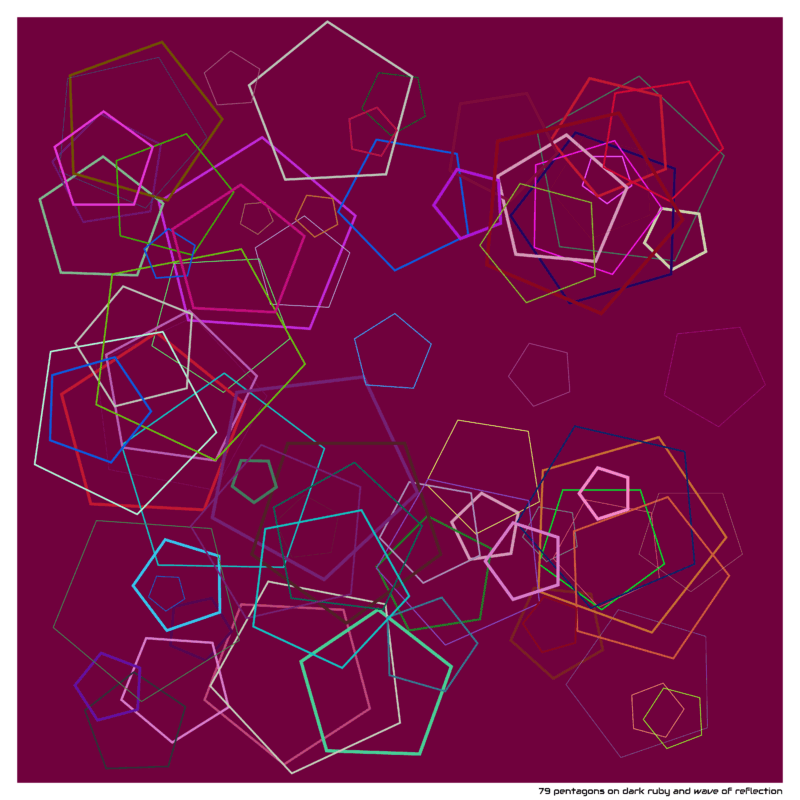 79 pentagons on dark ruby and wave of reflection