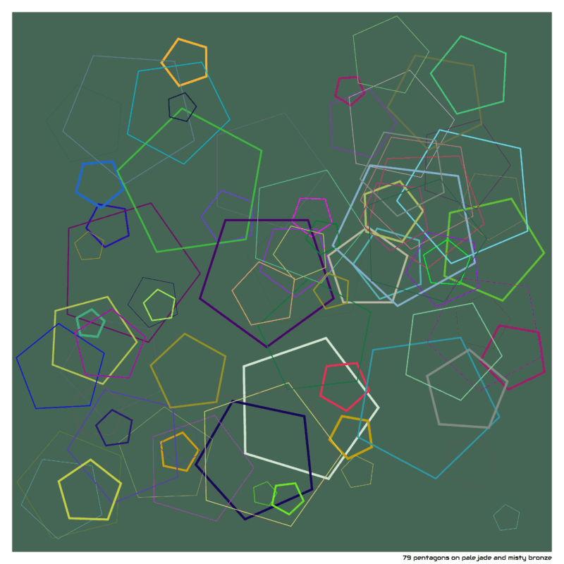 79 pentagons on pale jade and misty bronze