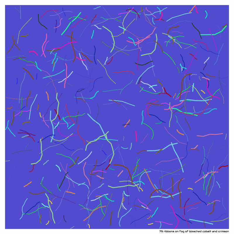 79 ribbons on fog of bleached cobalt and crimson