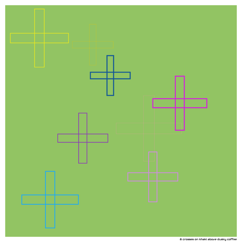 8 crosses on khaki above dusky coffee
