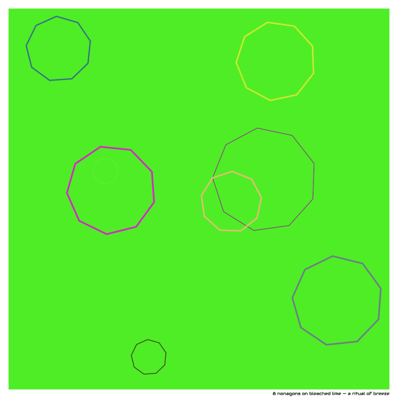 8 nonagons on bleached lime — a ritual of breeze