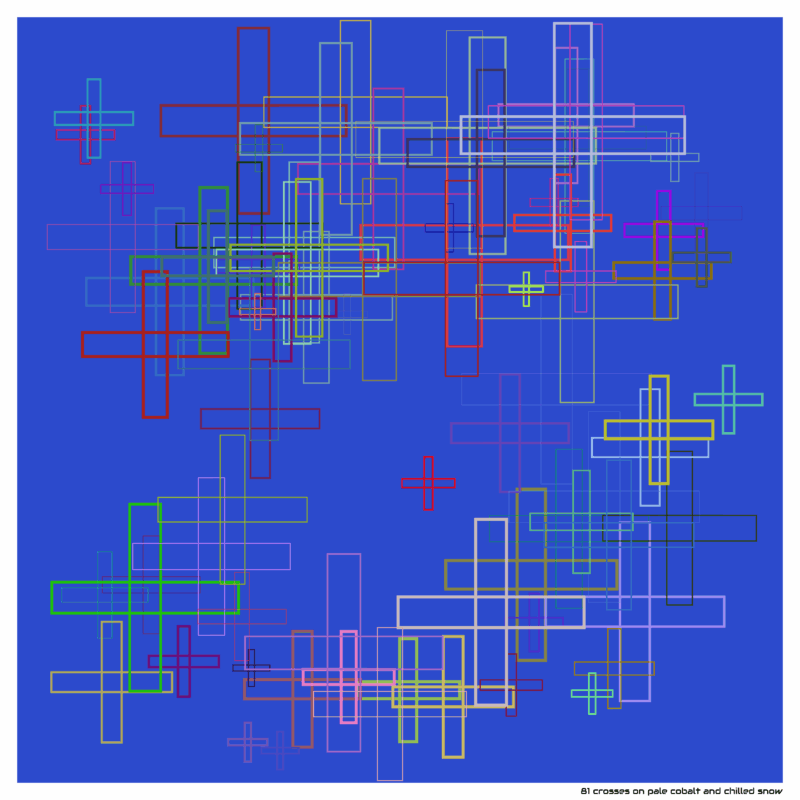 81 crosses on pale cobalt and chilled snow