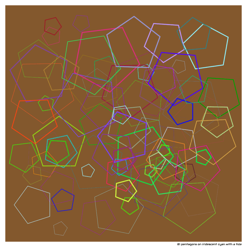 81 pentagons on iridescent cyan with a tide
