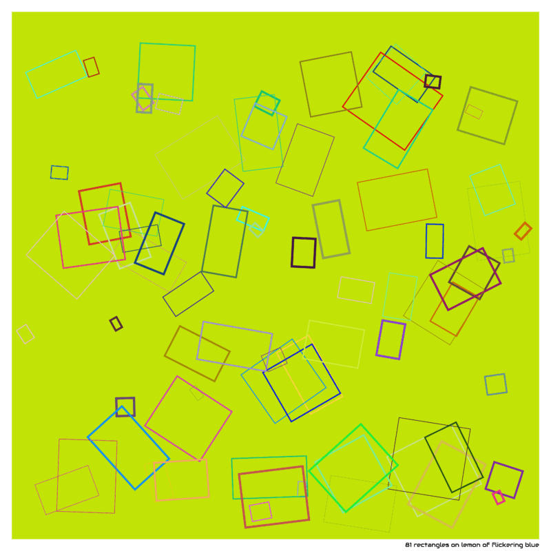 81 rectangles on lemon of flickering blue