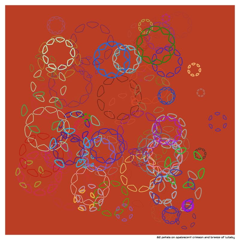 82 petals on opalescent crimson and breeze of lullaby