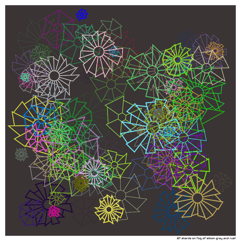 87 shards on fog of silken gray and rust