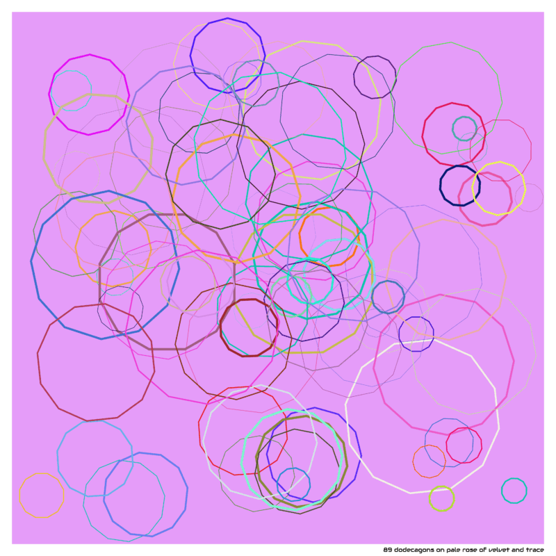 89 dodecagons on pale rose of velvet and trace