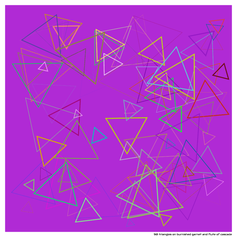 90 triangles on burnished garnet and flute of cascade