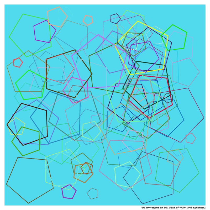 96 pentagons on dull aqua of truth and symphony