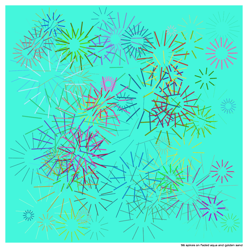 96 spikes on faded aqua and golden sand