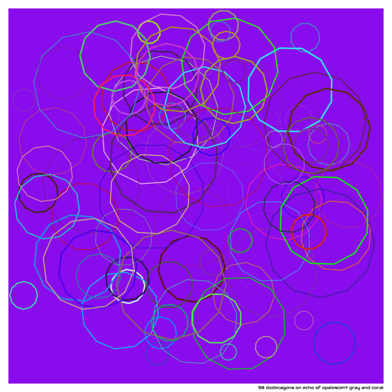 98 dodecagons on echo of opalescent gray and coral