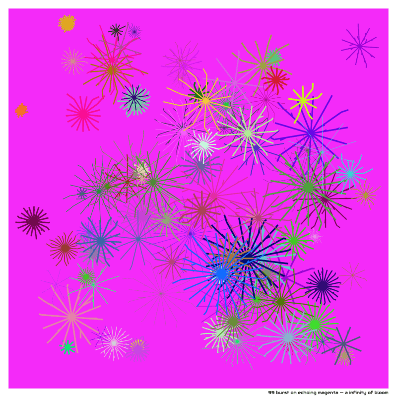 99 burst on echoing magenta — a infinity of bloom