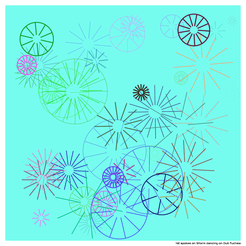42 spokes on Storm dancing on Dull fuchsia