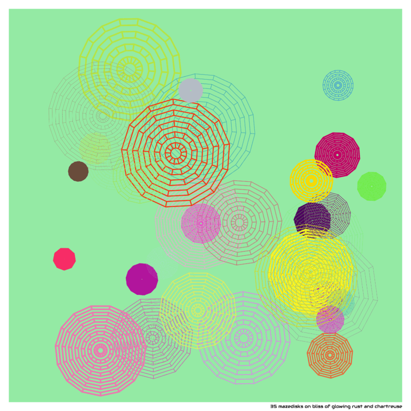 35 mazedisks blissofglowingrustandchartreuse