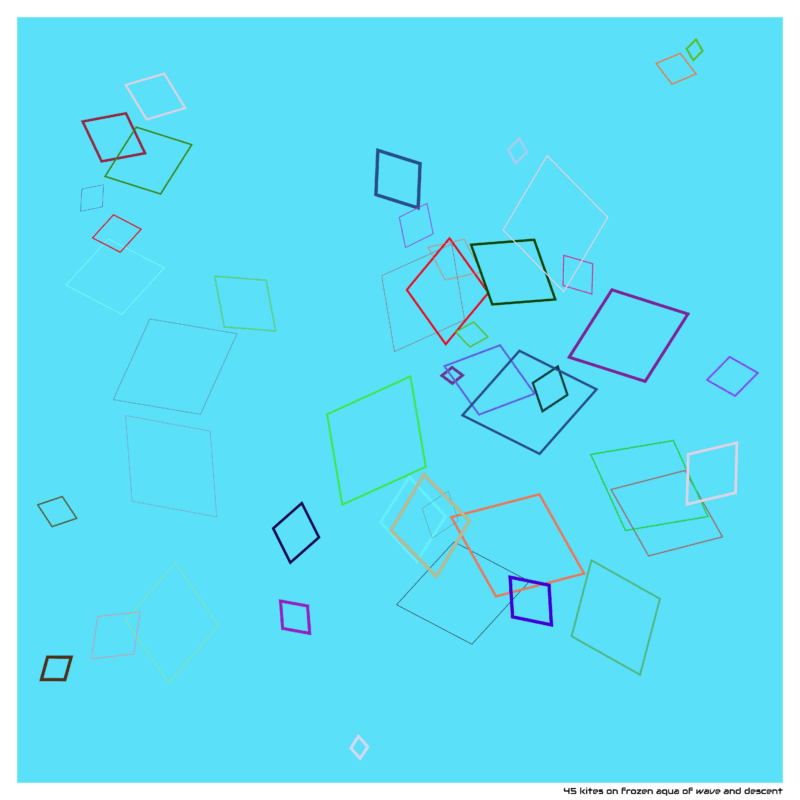 45 kites on Frozen aqua of Wave and Descent