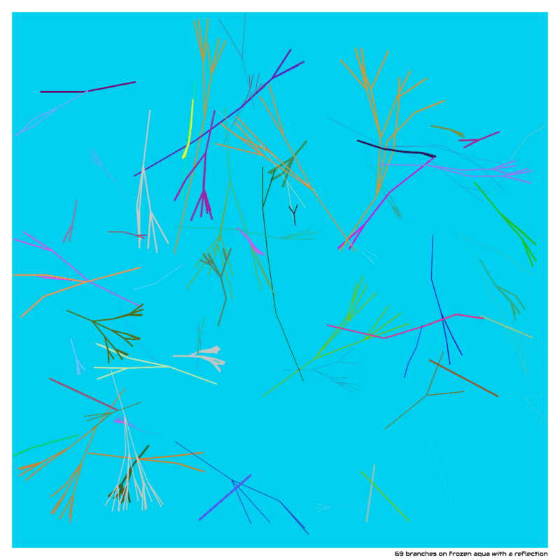 69 branches frozenaquawithareflection