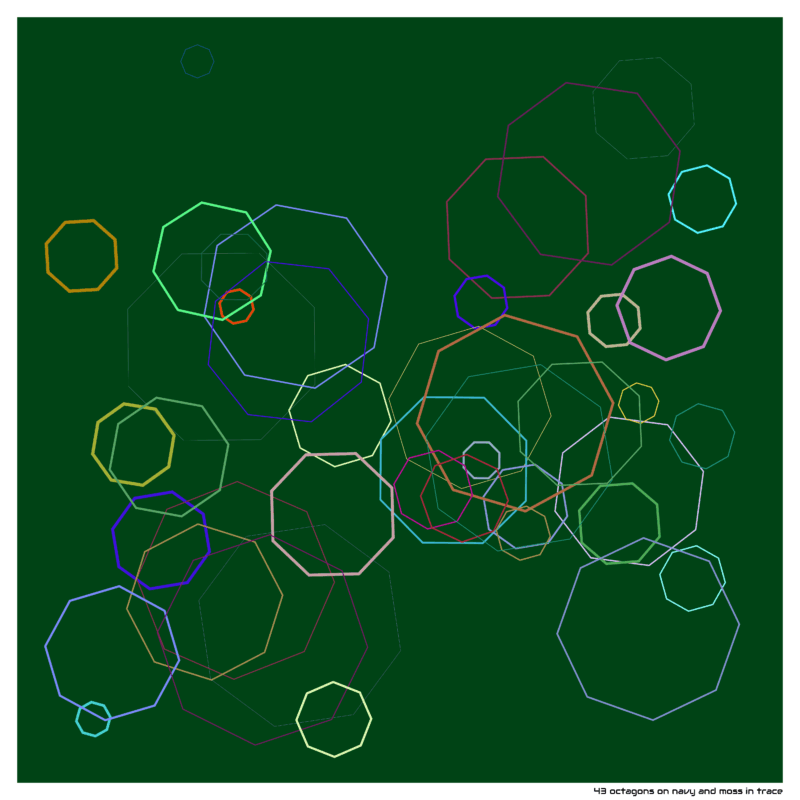 43 octagons on navy and moss in trace