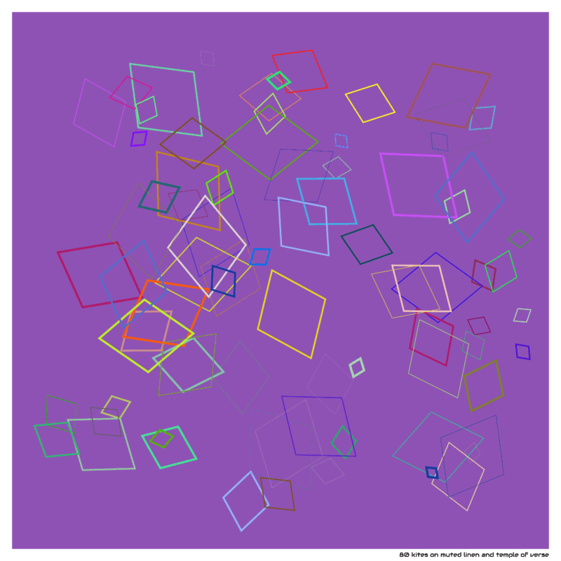 80 kites on muted linen and temple of verse