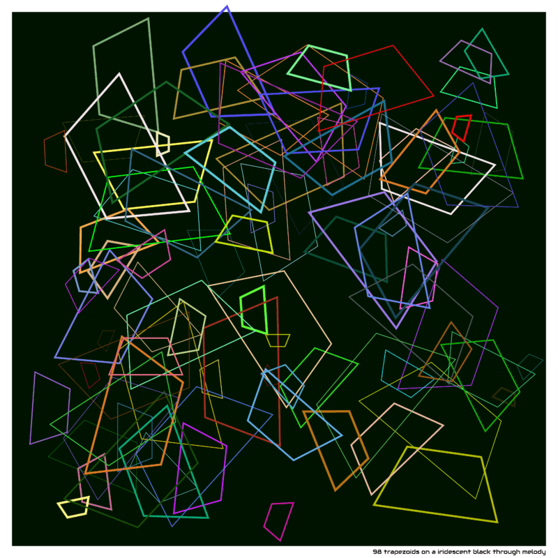 98 trapezoids on a iridescent black through melody