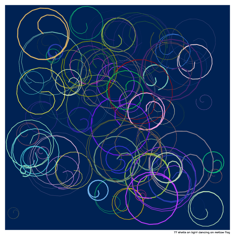 77 shells on light dancing on mellow fog