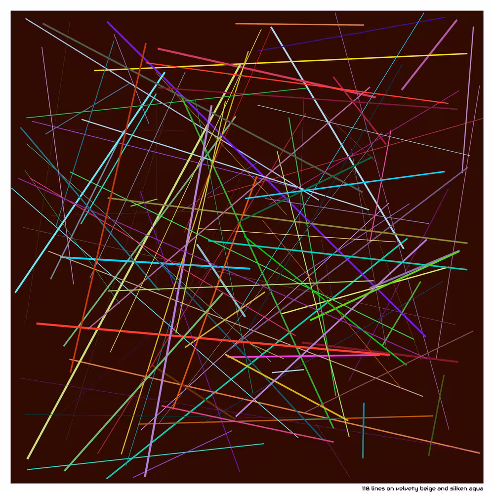 118 lines on velvety beige and silken aqua