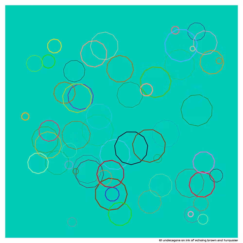 61 undecagons ink of echoing brown and turquoise