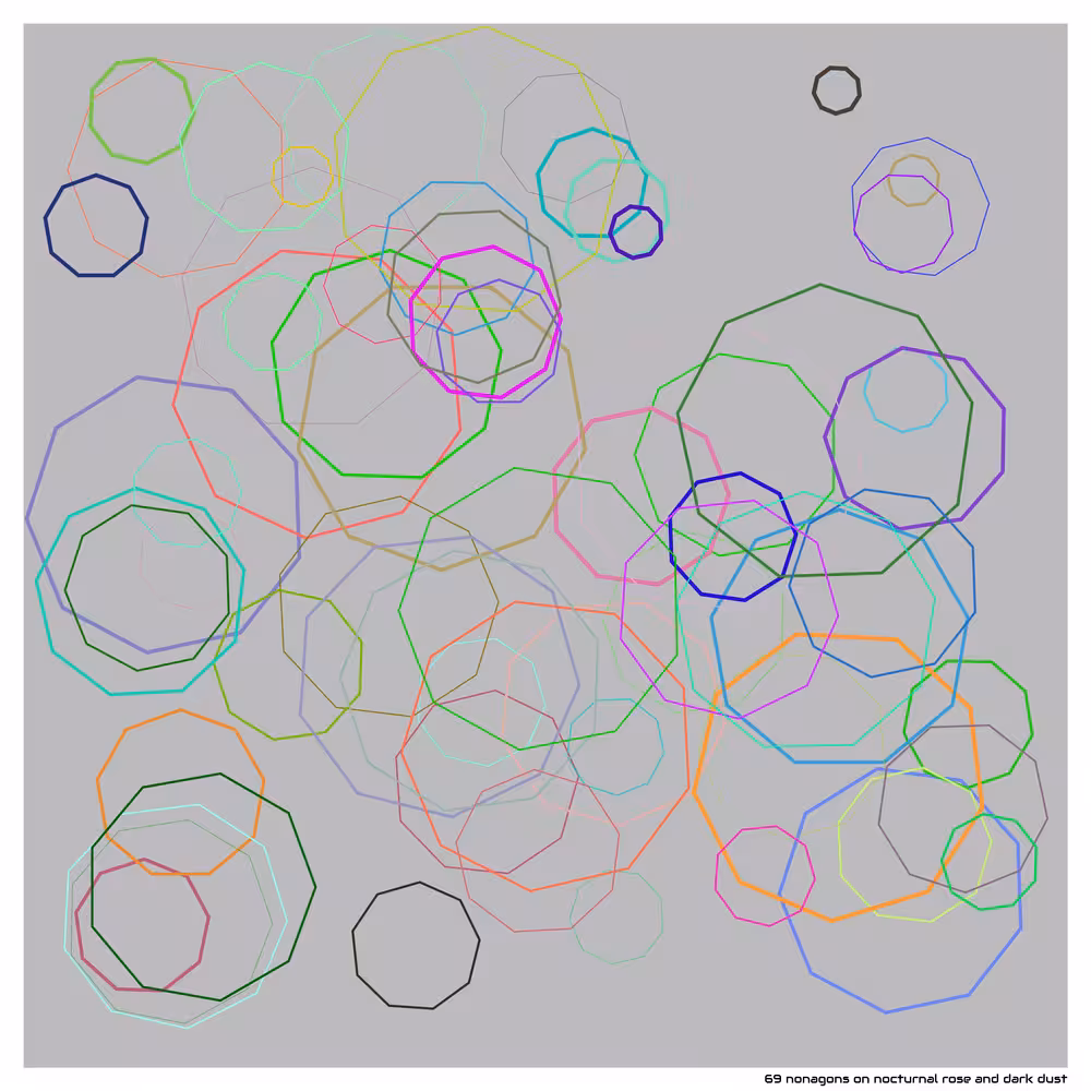 69 nonagons on nocturnal rose and dark dust