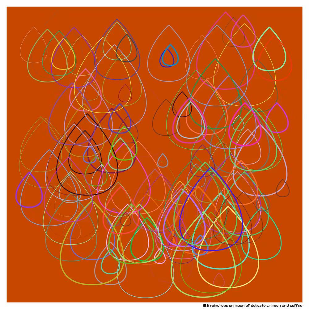 128 raindrops on moon of delicate crimson and coffee