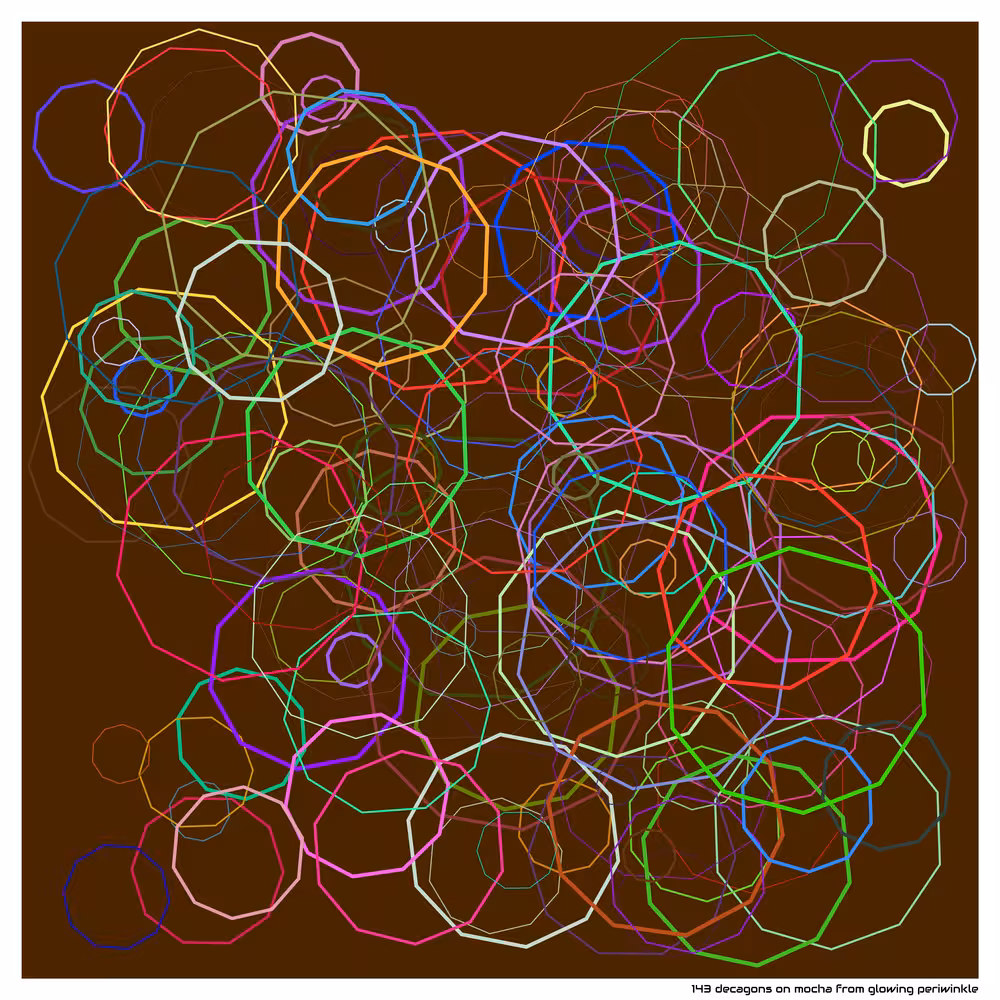 143 decagons mocha from glowing periwinkle